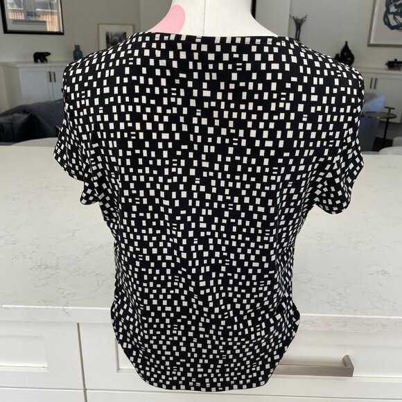 Precis Easycare Cowl Neck SS Geometric Print Polyester Top Black + White Sz S - Picture 4 of 9